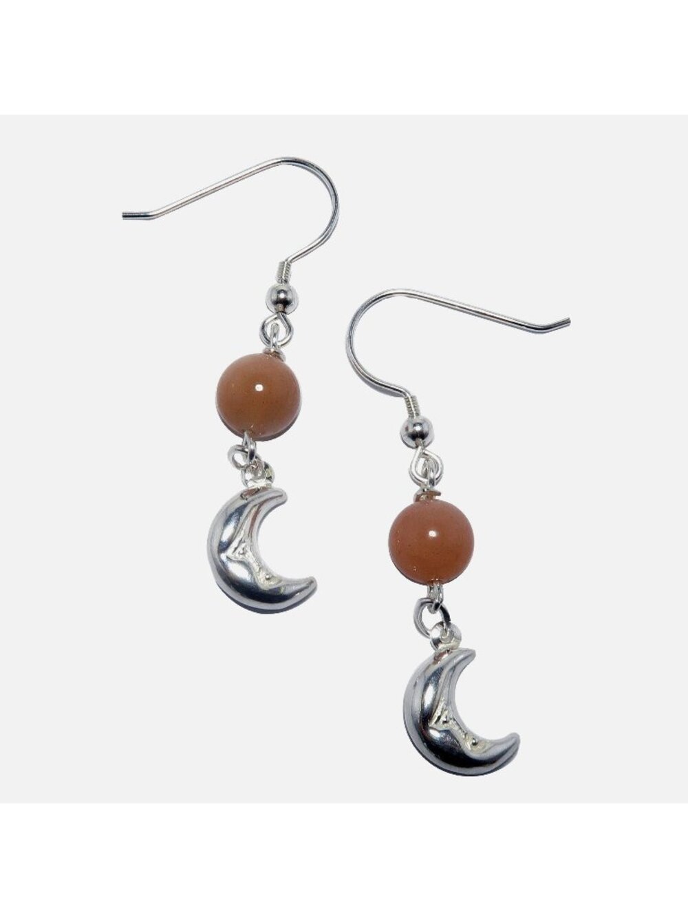 Peach Moonstone Earrings Swinging Moon Sterling Silver Goddess Crystal Jewelry